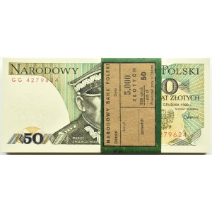 Polsko, PRL, bankovní balík 50 zlotých 1988, Varšava, série GG, UNC