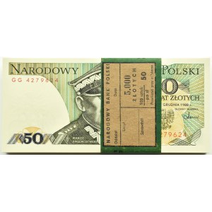 Polska, PRL, paczka bankowa 50 złotych 1988, Warszawa, seria GG, UNC