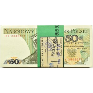Polsko, PRL, bankovní balík 50 zlotých 1988, Varšava, série HY, UNC