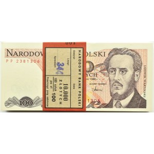 Polsko, PRL, bankovní balík 100 zlotých 1988, Varšava, sera PP, UNC