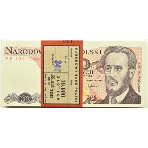 Polska, PRL, paczka bankowa 100 złotych 1988, Warszawa, sera PP, UNC