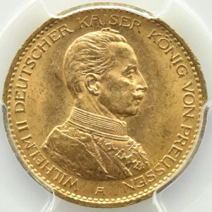 Německo, Prusko, Vilém II. v uniformě, 20 marek 1913 A, Berlín, PCGS MS63