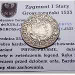 Sigismund I the Old, 1533 penny, Toruń VERY nice
