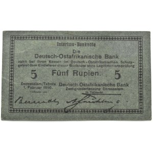 Německo, Východní Afrika, 5 rupií, 1. února 1916, Tabora, šedá barva