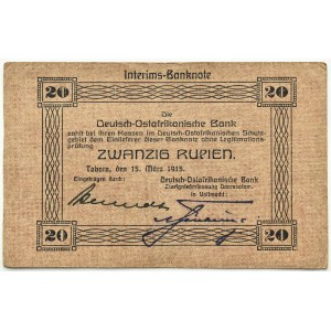 Německo, Východní Afrika, 20 rupií, 15. března 1915, Tabora, vzácné