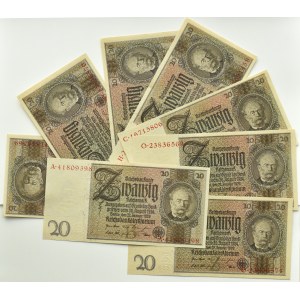 Germany, Empire, lot 20 marks 1929, Berlin, series A,C,H,O,Y