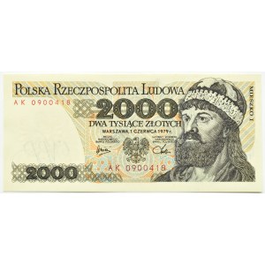 Polsko, Polská lidová republika, Mieszko I, 2000 zlatých 1979, série AK, Varšava, UNC