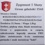 Zikmund I. Starý, groš 1540, Gdaňsk PRV