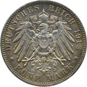 Niemcy, Wirtembergia, Wilhelm II, 5 marek 1913 F, Stuttgart
