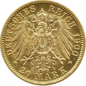 Německo, Württemberg, Wilhelm II, 20 značek 1900 F, Stuttgart
