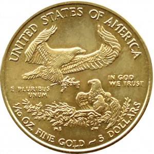 USA, 5 dolarů 2012, 1/10 unce zlata, UNC