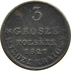 Mikuláš I., 3 groše 1827 I.B. z domácí mědi, Varšava