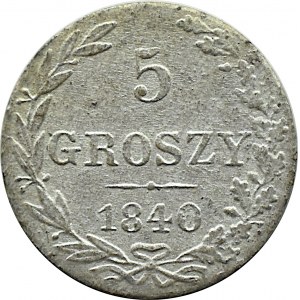 Nicholas I, 5 pennies 1840 MW, Warsaw, nice!