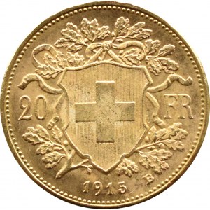 Švýcarsko, Heidi, 20 franků 1915, Bern, stará ražba