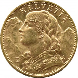 Švýcarsko, Heidi, 20 franků 1914, Bern, stará ražba