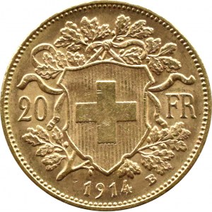 Švýcarsko, Heidi, 20 franků 1914, Bern, stará ražba