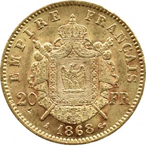 France, Napoleon III, 20 francs 1868 A, Paris