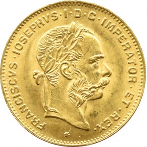 Rakousko-Uhersko, František Josef I., 4 florény/10 franků 1892, Vídeň, UNC