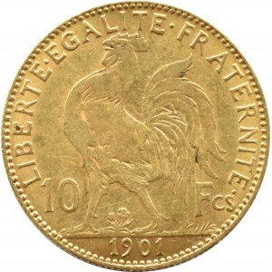 Francie, republika, kohout, 10 franků 1901, Paříž