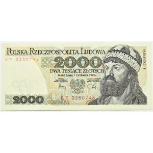 Polska, PRL, Mieszko I, 2000 złotych 1982, seria BT, Warszawa, UNC