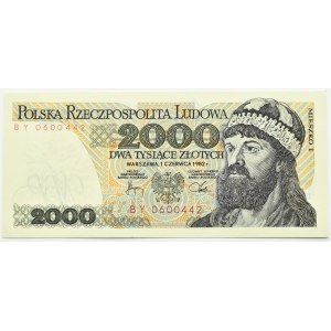 Polska, PRL, Mieszko I, 2000 złotych 1982, seria BY, Warszawa, UNC