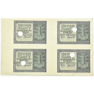 Poland, General Government, 1 zloty 1941, no series letter - 4 uncut pieces, cancelled