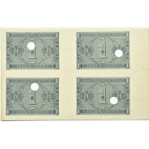 Poland, General Government, 1 zloty 1941, no series letter - 4 uncut pieces, cancelled