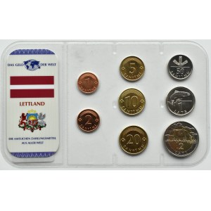 Lotyšsko, série mincí v blistru 1 santims-2 lati 1992-2009, UNC