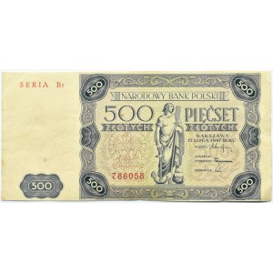 Polska, RP, 500 złotych 1947, Warszawa, seria B2