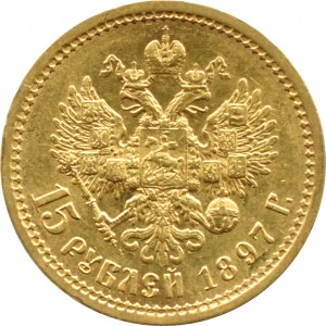 Russia, Nicholas II, 15 rubles 1897 AG, St. Petersburg, 4 letters under bust