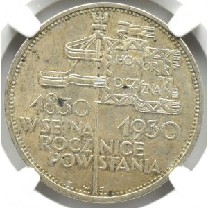 Polsko, II RP, 5 zlotých 1930, prapor, Varšava, NGC MS63