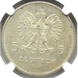 Polska, II RP, 5 złotych 1930, Sztandar, Warszawa, NGC MS63