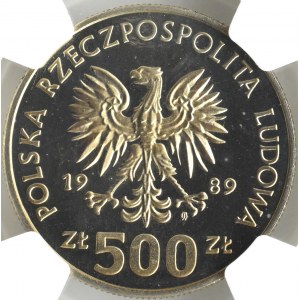 Polska, PRL, Wł. Jagiełło, 500 złotych 1989, Warszawa, NGC PF MS67 CAMEO