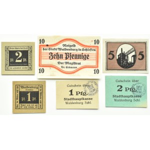 Waldenburg/Wałbrzych, lot 6 notgeldów 1-2 pfennig bez daty