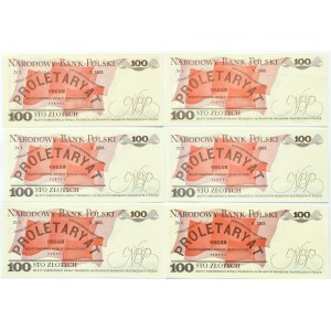 Polska, PRL, lot 6 sztuk 100 złotych 1988, różne serie, UNC