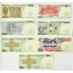 Polsko, PRL, Sada 7 bankovek 20-1000 zlotých 1982-1988, Varšava, UNC