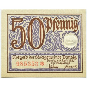 Free City of Danzig, 50 fenig (pfennig) 1919, UNC