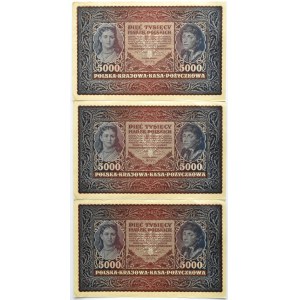 Polsko, Druhá republika, šarže 5000 marek 1920, 2. série E, Varšava, tři po sobě jdoucí čísla