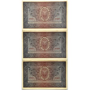 Polska, II RP, lot 5000 marek 1920, II serja E, Warszawa, trzy kolejne numery