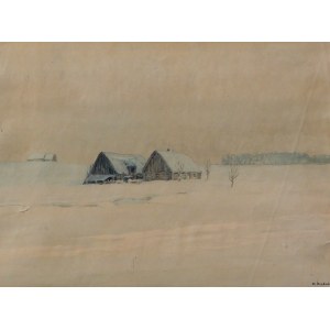 Theodor DOEBNER (1875-1942), Pejzaż zimowy z chatami