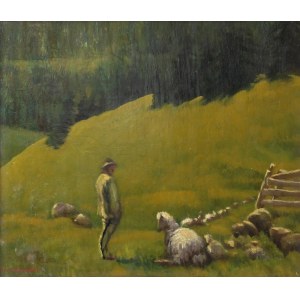 Zefiryn ĆWIKLIŃSKI (1871-1930), Highlander, der Schafe weidet