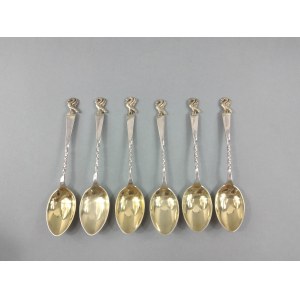 6 gilded teaspoons, England 1920.