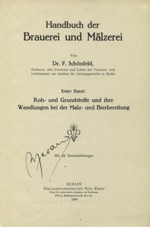 [BROWARNICTWO] Schönfeld, Franz - Handbuch der Brauerei und Mälzerei. Bd 1...