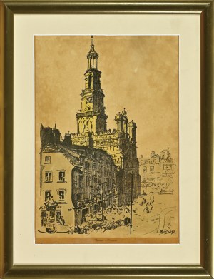 WYCZÓŁKOWSKI, Leon (1852-1936) - Poznań City Hall ; 1933. color lithograph 36.7x26 cm ; signed on stone p...