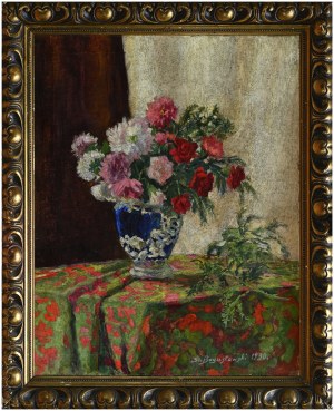 BOGUSŁAWSKI, Stanisław (1893-1963) - Martwa natura z kwiatami ; 1930. Olej na płótnie 70,5x55 cm, sygn. p.d. ...