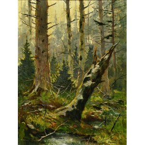 DEIKER, Carl (1879-1958) - „Bialowiez” [Białowieża], 1918. Olej na płycie 54,5x41,5 cm, sygn. p. d. ...