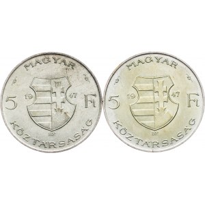 Hungary, 5 Forint 1947, Lot of 2pcs