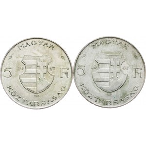 Hungary, 5 Forint 1947, Lot of 2pcs