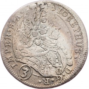 Joseph I., 3 Kreuzer 1708, BW, Kuttenberg