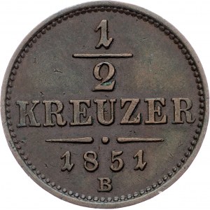 Franz Joseph I., 1/2 Kreuzer 1851, B, Kremnitz